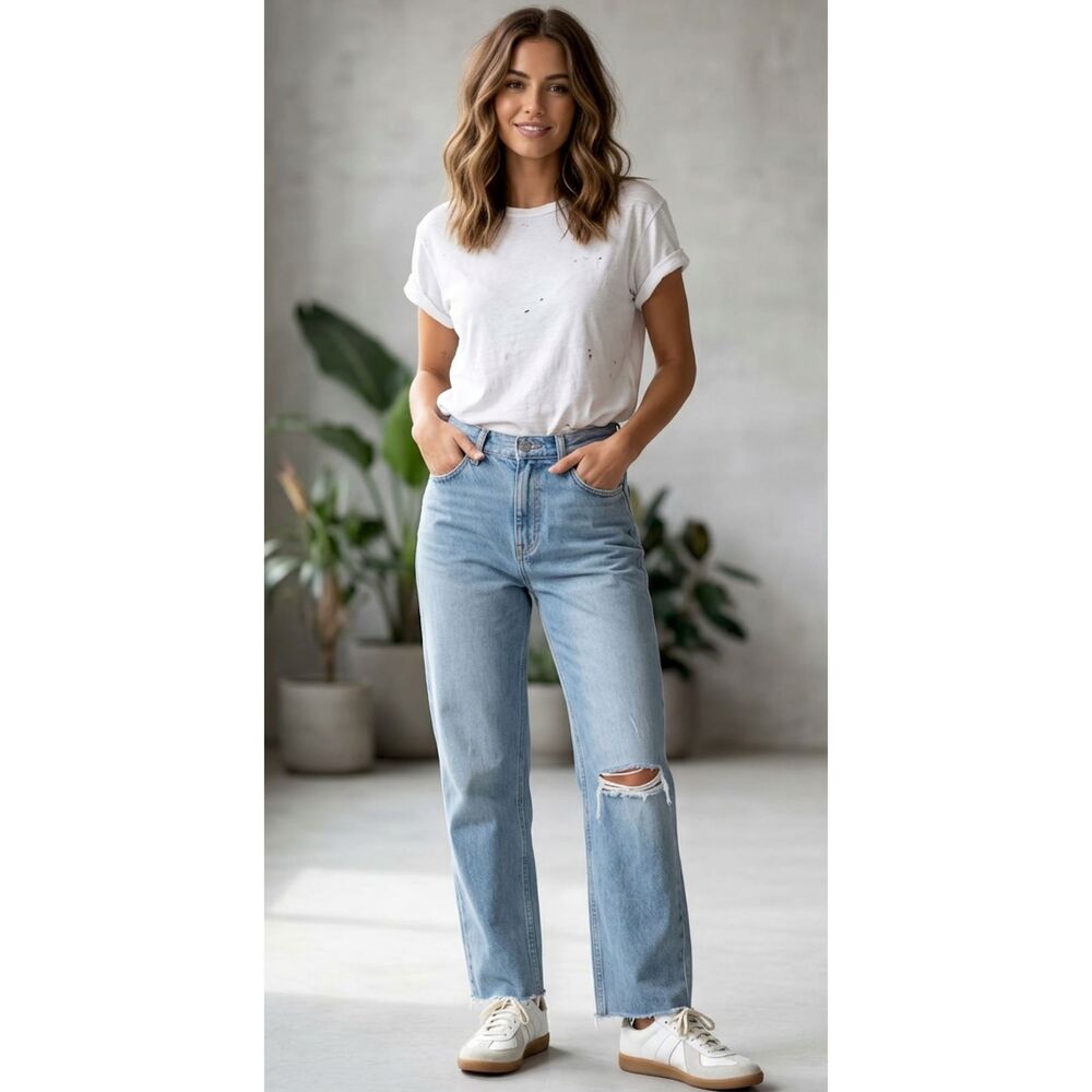 Collusion Wide Leg High Waist Ripped Distressed Jeans Women's Size 26 x 30